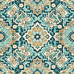 Beautiful Islamic tilework with repeating geometric patterns and background 