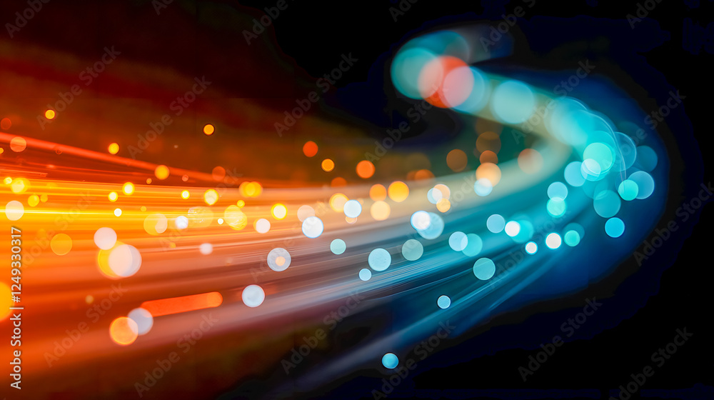 Poster abstract motion blur with colorful light trails and bokeh effect in dark background for modern desig