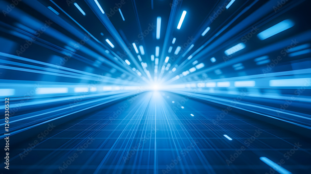 Poster futuristic technology concept with light rays and motion blur creating an abstract background for di