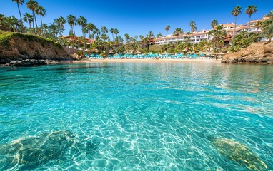 Turquoise cove beach resort, sunny day, clear water, relaxing
