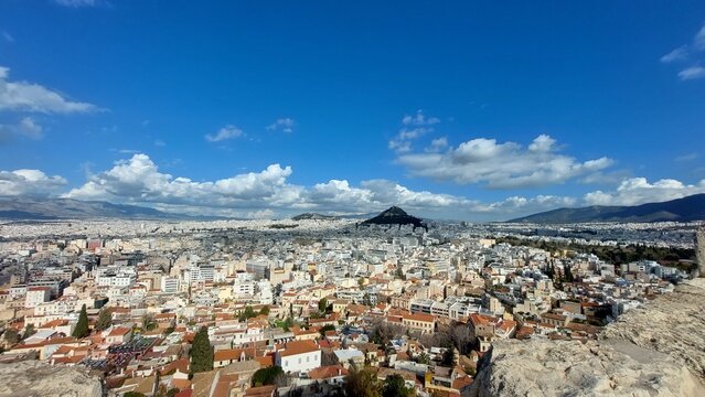 Panorama of the urban development of Athens with Mount Lykavitos in the center