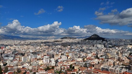 Urban development of Athens with Mount Lykavitos in the center