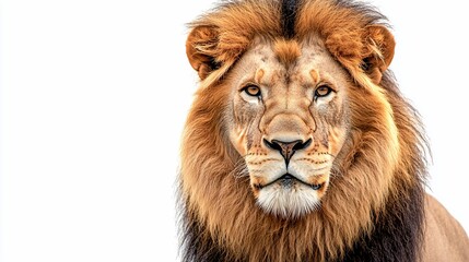 Fototapeta premium Majestic male lion portrait against white background.