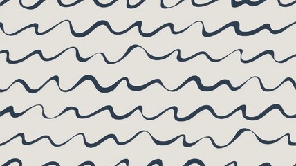 Abstract wavy lines pattern in dark blue on a light cream background, creating a soothing and dynamic visual effect suitable for contemporary design.