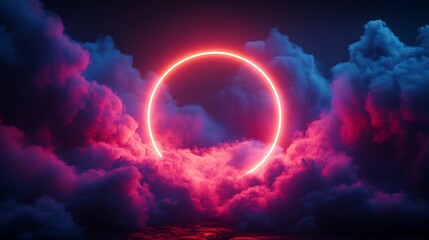Obraz premium Neon Circle in Vibrant Clouds