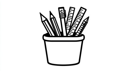 Fototapeta premium Assorted pencils and rulers in a pot. Educational supplies