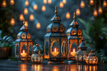 Obraz premium Elegant Decorative Lanterns with Warm Candlelight