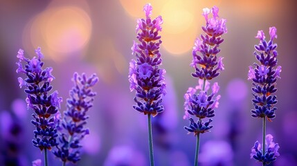 Lavender field at sunset, vibrant purple blossoms