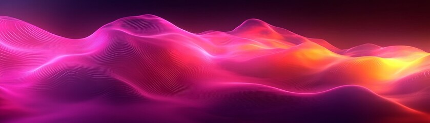 Obraz premium A vibrant, abstract landscape featuring smooth, flowing shapes in shades of pink, purple, and orange, creating a dreamy, ethereal atmosphere.