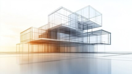 Modern Architectural Wireframe Rendering