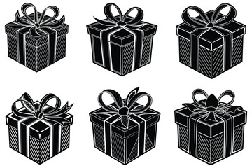 a beautifully wrapped gift box silhouette vector with a ribbon