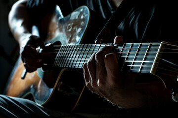 Fototapeta premium Young musician playing acoustic instrument geneative ai image