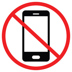 Mobile Phone prohibited. No mobile phone sign vector illustration, Warning Icon Don't use mobile phone symbol, Mobile Phone prohibited. No cell phone sign, restricted area sign for phone.