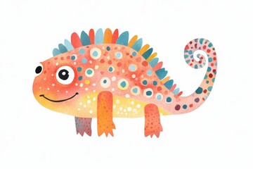 Obraz premium Colorful watercolor cartoon chameleon illustration for nursery decoration