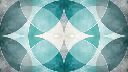 Teal and White Circular Pattern with Modern Abstract Design