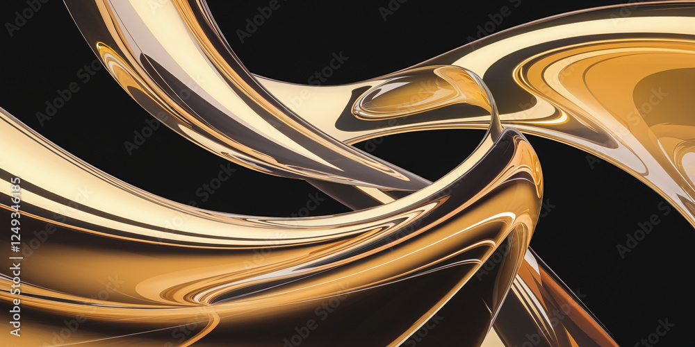 Poster a photo of smooth, flowing golden curves with black accents, creating an elegant and dynamic abstrac