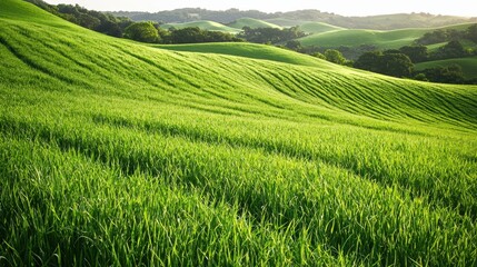 Obraz premium A lush green field with a few trees in the background