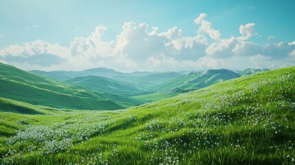 Fototapeta premium A beautiful, lush green field with a few clouds in the sky