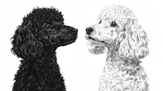A vector illustration of black and white poodles, depicted in a simple and stylish design.