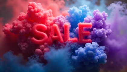 Vibrant "SALE" Text Amidst Colorful Smoke for Marketing Promotion