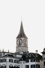  Cupola with green roof and architectural details in red wood, surrounded by white buildings.