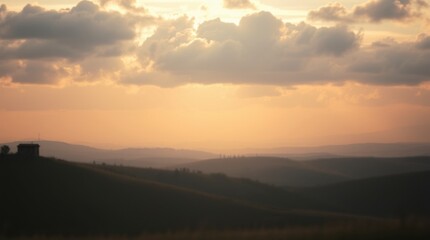 Hills Landscape at Sunset with Warm Sky and Rolling Terrain