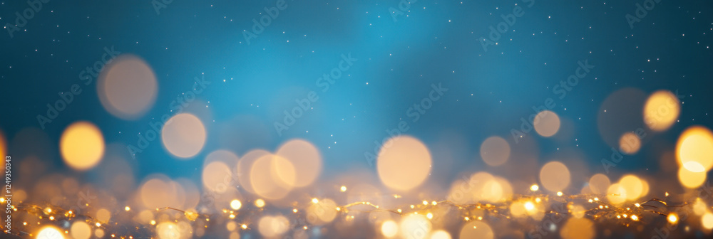 Poster beautiful bokeh background with golden lights and blue gradient