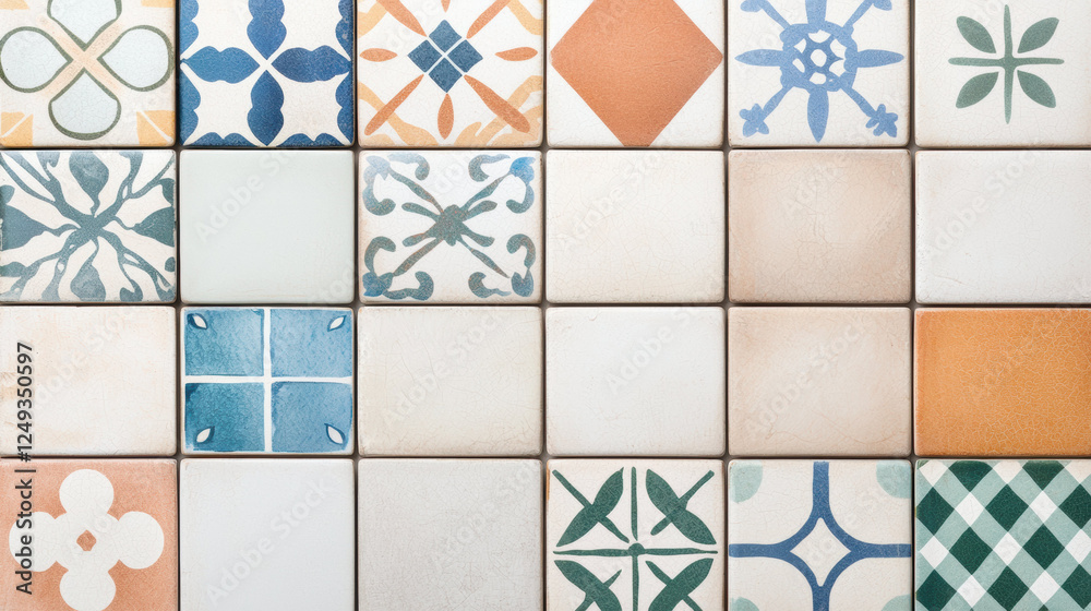 Poster Artistic mosaic wallpaper with colorful tiles and intricate patterns