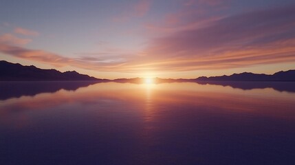 Obraz premium A breathtaking sunset reflecting on a tranquil lake surrounded by mountains.