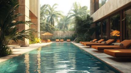 Fototapeta premium Serene poolside oasis, tranquil escape