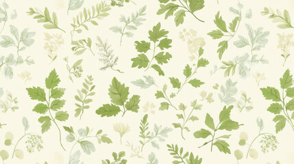 Vintage botanical wallpaper featuring detailed green leaves and plants. This design brings fresh, natural feel to any space