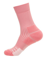 A single pink athletic sock designed for comfort and durability with reinforced heel and toe, featuring white accent lines on the cushioned sole. The sock is on a mannequin foot