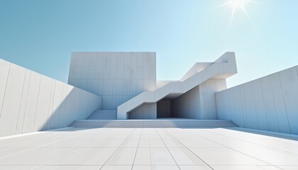 Modern minimalist architecture under bright sun, urban design inspiration