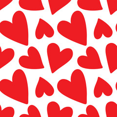 Seamless pattern with hand drawn cute red hearts vector illustration. Heart shaped vector illustration set. Mothers day, greeting card, wallpaper or gift wrapping design.