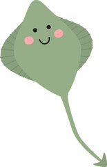 Cute stingray isolated on white. Smiling swimming sea animal