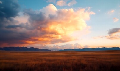 Fototapeta premium Sunset in the wide field 