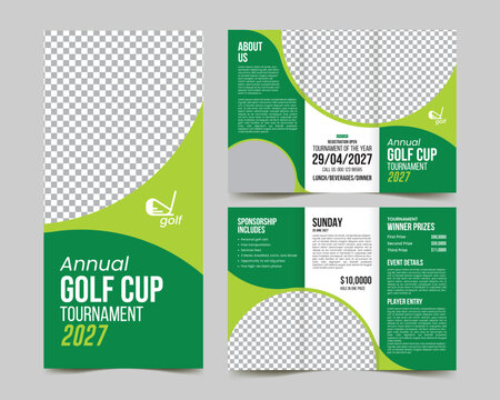 golf trifold brochure design template, golf events sports template