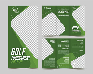 golf trifold brochure design template, golf events sports template