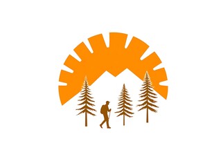 Obraz premium Single Color Line Logo Featuring a Simplified Hiker