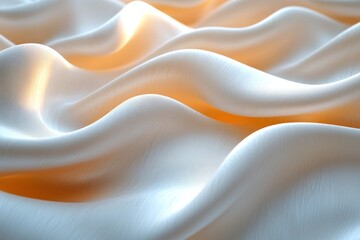Soft, flowing white fabric waves illuminated by warm light, creating a serene ambiance