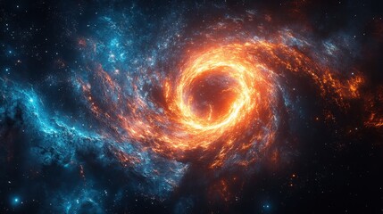 Naklejka premium Fiery cosmic swirl, nebula background, space art, science fiction (1)