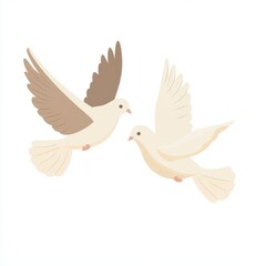 Fototapeta premium Two white doves flying, symbols of harmony and love