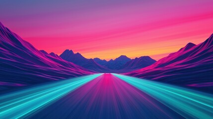 Stunning road at twilight captured in a camera lens reflection, vibrant light trails guiding the way to distant mountain peaks
