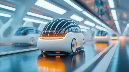 Fototapeta premium Autonomous electric carsharing networks reducing emissions in futuristic cities