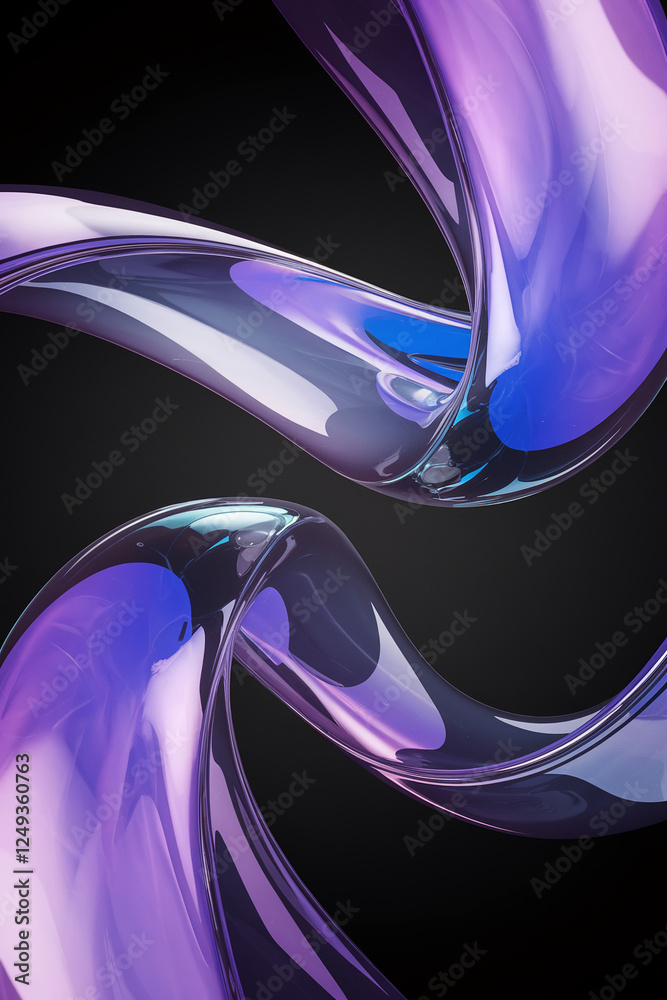 Aufkleber An abstract design with flowing smooth curves of purple and blue hues, creating a dynamic, fluid visual effect, showcasing elegance and movement in a modern, digital style. Digital 3D fluid shape