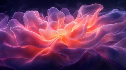 Obraz premium A vibrant, glowing flower-like structure with fluid, ethereal petals.