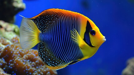 Vibrant tropical fish swimming gracefully among colorful coral reefs in a serene underwater scene