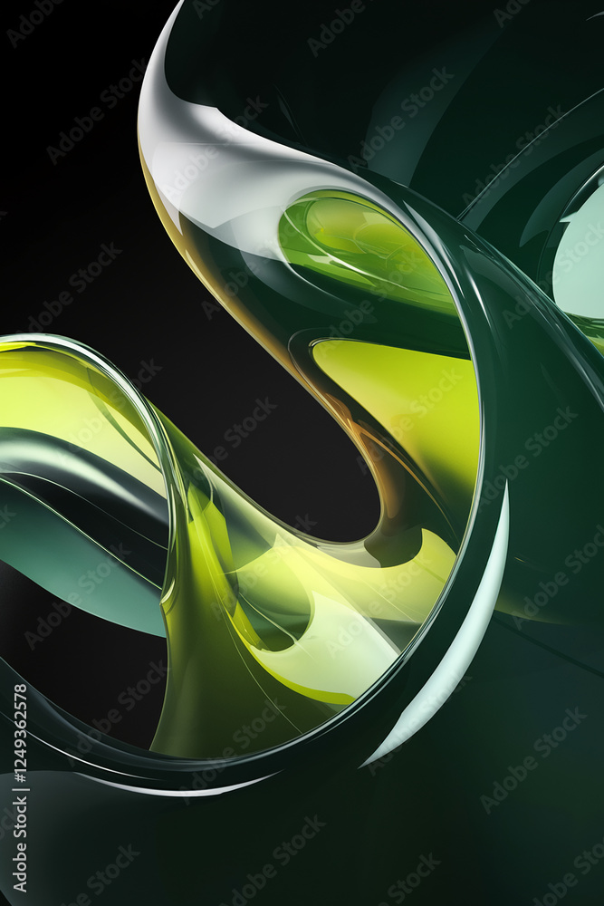 Aufkleber abstract design with smooth flowing curves in shades of green and yellow, showcasing dynamic energy 