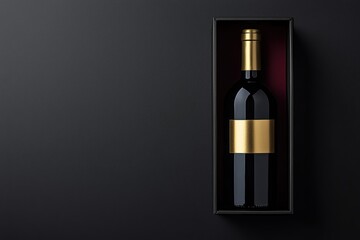 Luxurious wine packaging design with a matte black box, refined gold typography, and a subtle Black Friday tag for an exclusive promotion