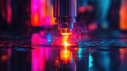 A machine is emitting smoke and the image has a colorful and vibrant mood